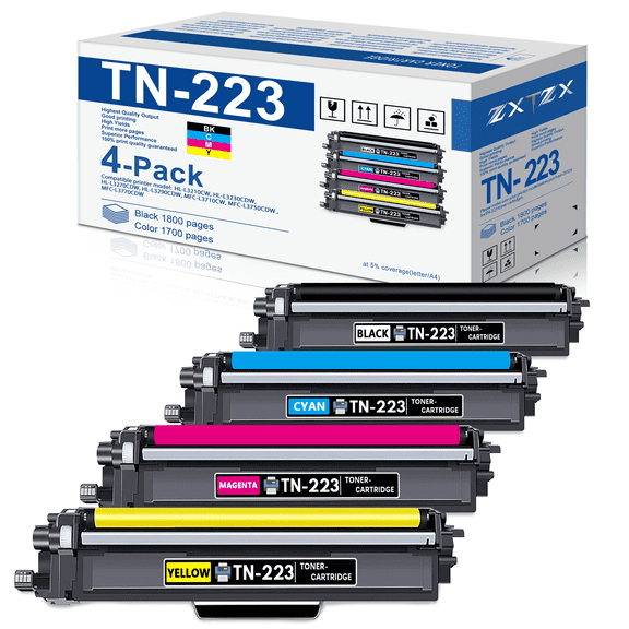TN223 4-Pack Toner Compatible for Brother TN223 Toner Cartridges Black Cyan Magenta Yellow Printer