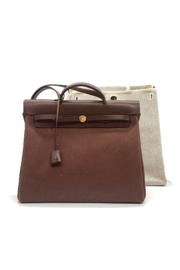 Pre-Owned Hermes Herbag GM Handbag Shoulder Bag Toile H Leather Beige Brown HERMES