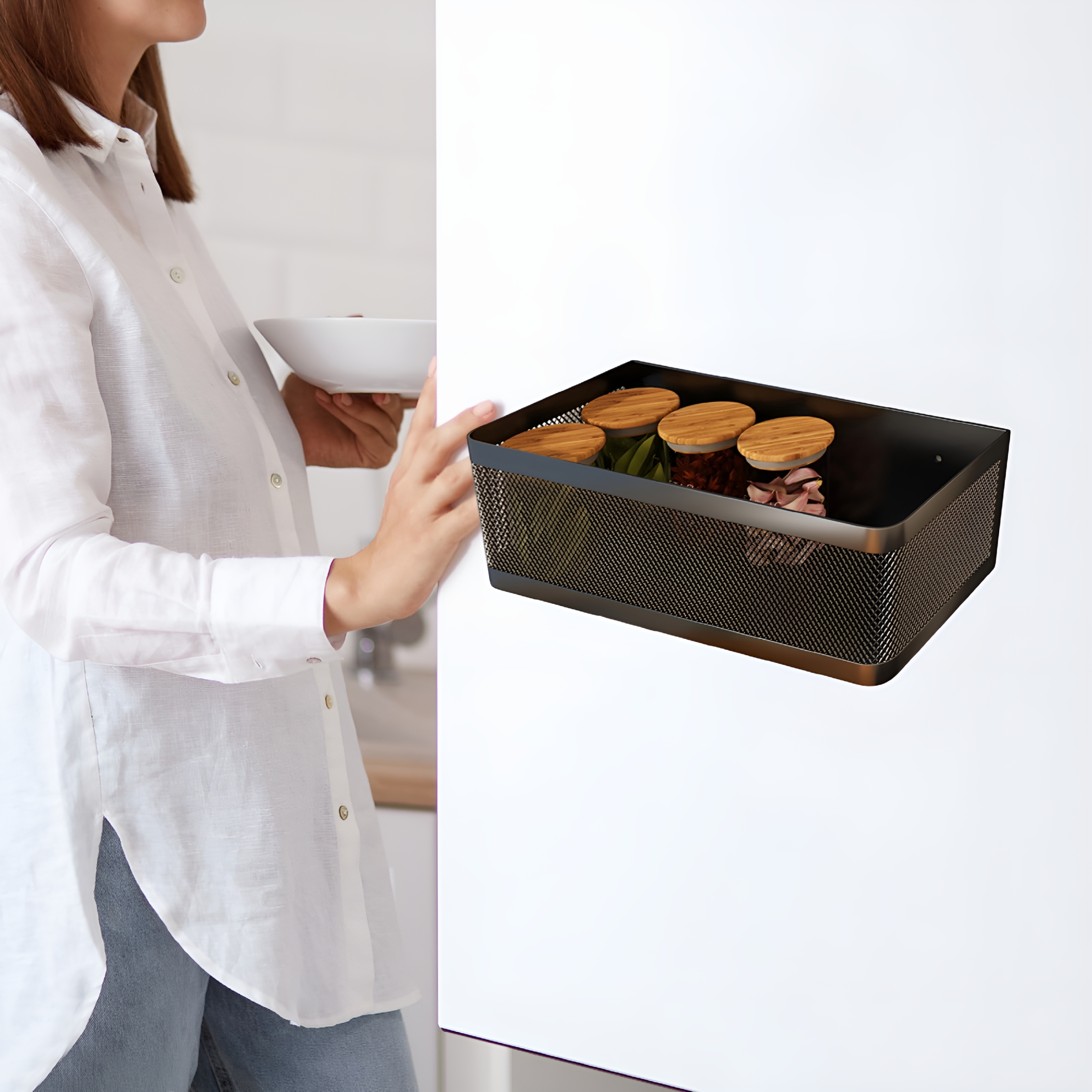 LAMIRO 1 Pcs Magnetic Shelf for Fridge Shelves for Whiteboard Classroom Basket Organizer Holder Locker Storage Magnetic Bin Box Containers for Side Of Refrigerator,Black