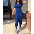 thumbnail image 2 of Two Piece Sets for Women Summer Casual Jogger Workout Outfits Fitted Crew Neck T-shirt High Waist Legging Sets Blue XL, 2 of 5