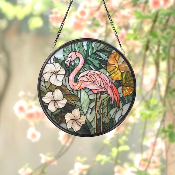 Stained Glass Flamingo Suncatcher, Bird Window Hanging Decor, Handmade Glass Art, Flamingo Lover Gift, Housewarming or Birthday Gift