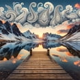 thumbnail image 3 of Ambesonne Lake Duvet Cover Set, Sunset Mountains Pier Paisley, King, Slate Blue and Peach, 3 of 6