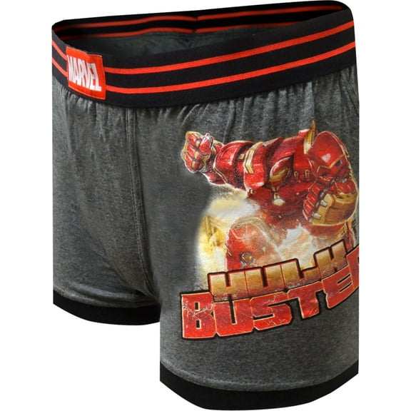 Mad Engine Mens Marvel Comics Avengers Hulkbuster Gray Boxer Brief (Small)