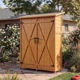 thumbnail image 3 of 56" Outdoor Storage Shed, Large Wooden Garden Shed with Waterproof Asphalt Roof, Lockable Double Doors & 2 Removable Shelves,Wooden Tool Organizer for Backyard & Patio, Natural Fir Wood, 3 of 7