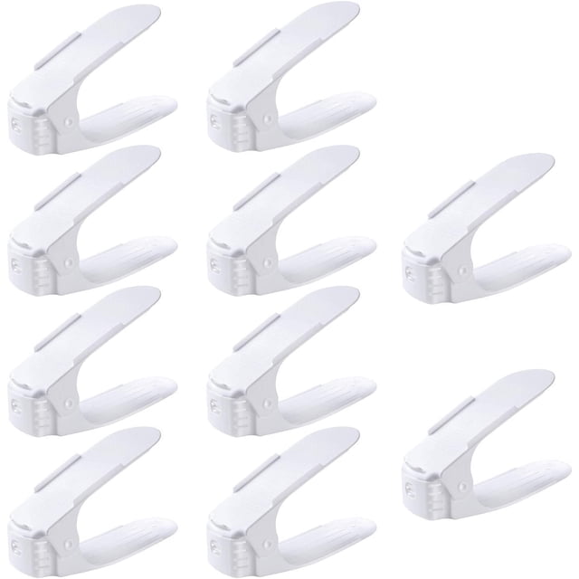 30 Pieces Shoe Slots, Adjustable Shoe Racks, Shoe Stacker / Shoe Holder Set, 3 Height Adjustable, Space-Saving, Non-Slip, Plastic White