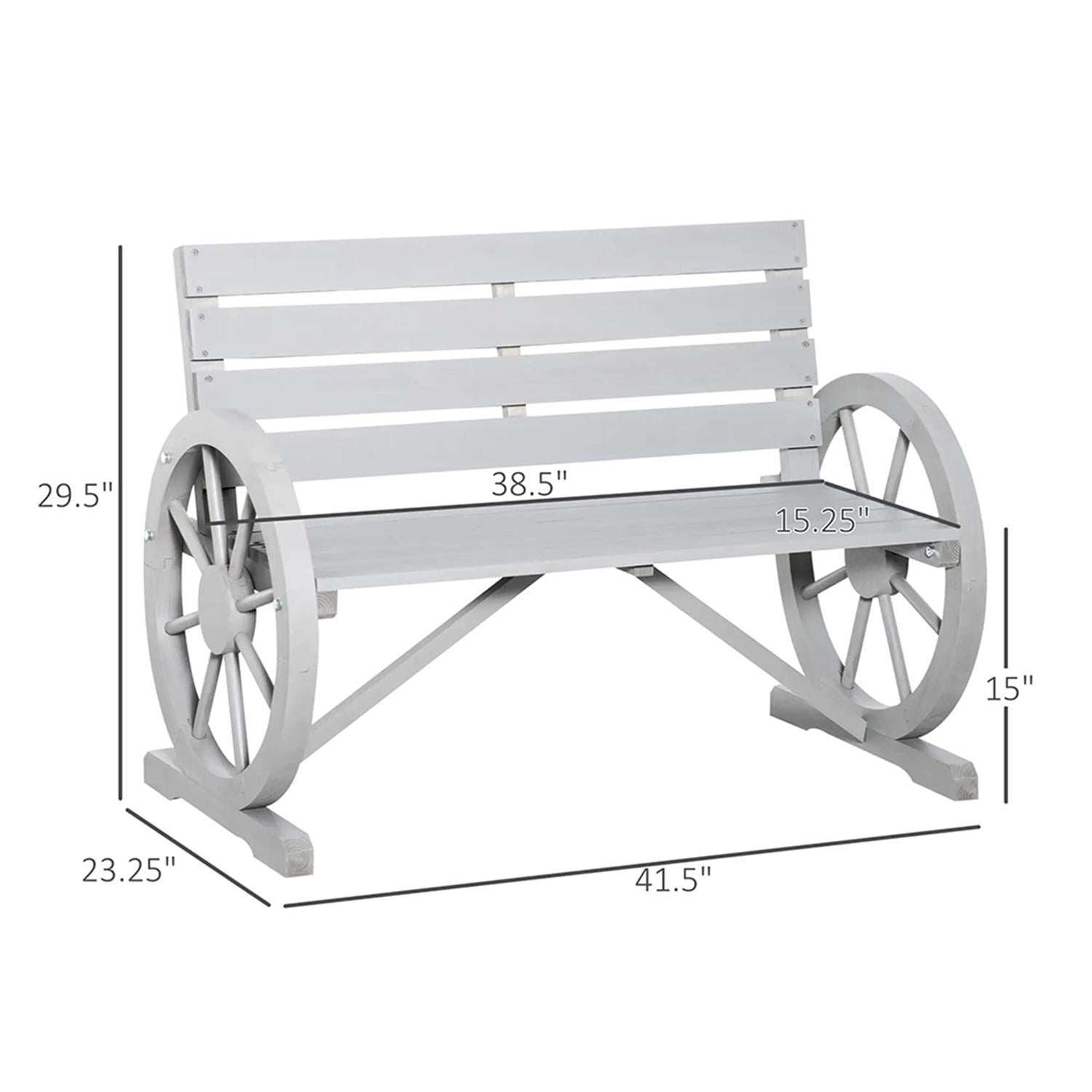 Demi Bonn 41" Patio Garden Bench Wooden Wagon Wheel Bench, Outdoor Benches Furniture with Backrest for Backyard, Park, Lawn, Yard, Gray