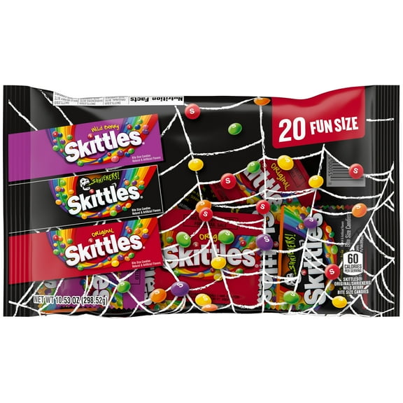 Skittles Original, Wild Berry & Shriekers Fun Size Chewy Halloween Candy - 20 Ct Bulk Bag-Pack of 6