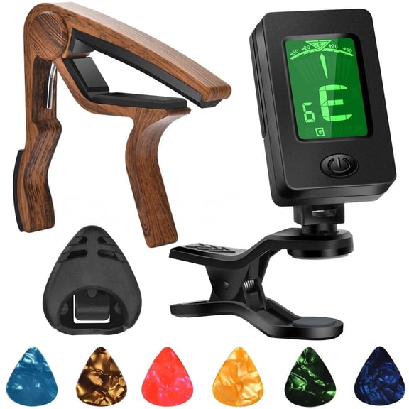 Guitar Capo Tuner Fit for Ukulele Violin Electric Acoustic Guitar with Picks and Pick Holder Guitar Accessories