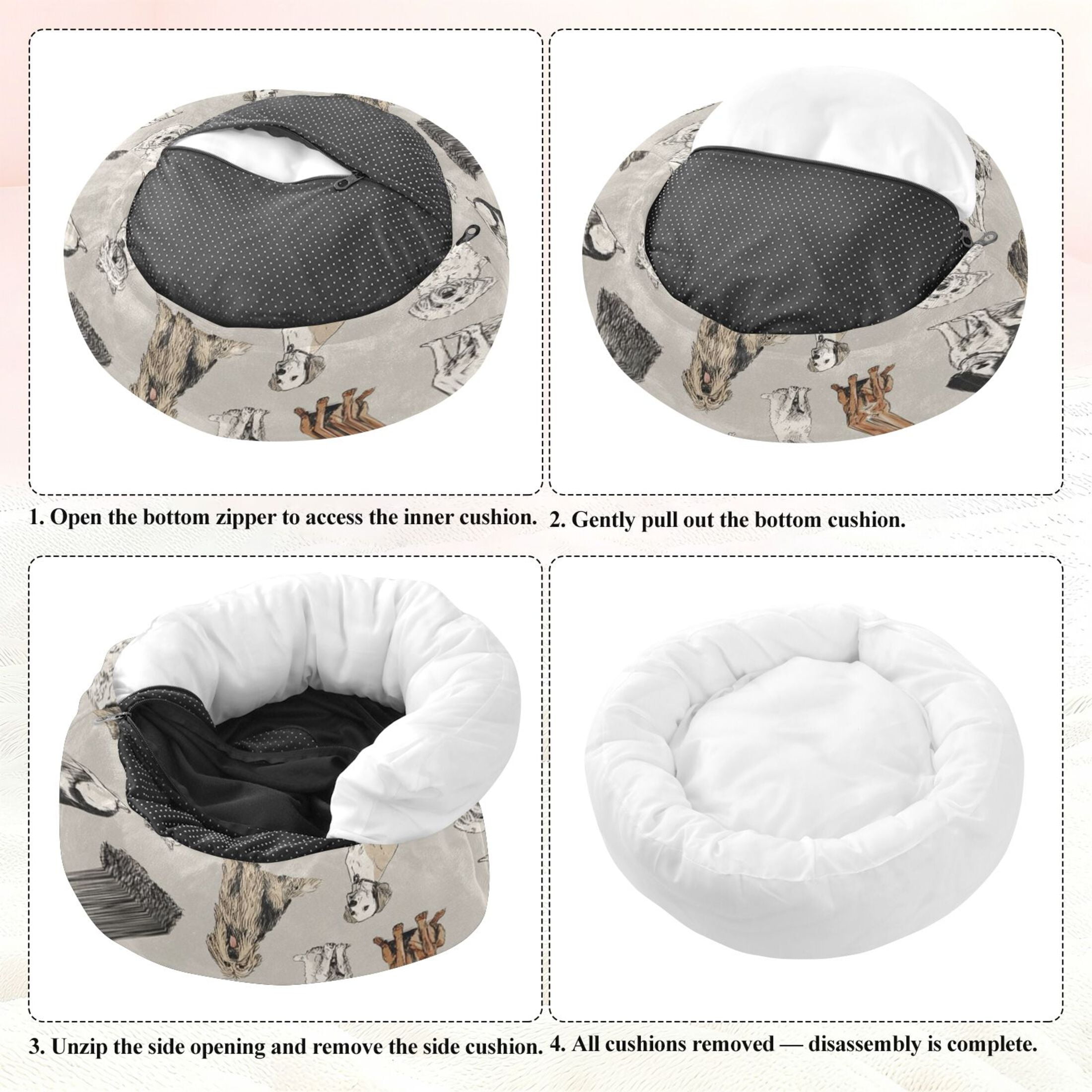 Iauyy Pet Couch Donut Cat Bed for Indoor Cats/Small Dogs Washable & Machine with Non-slip Bottom Calming Cat Furniture, Pied Dog (S)