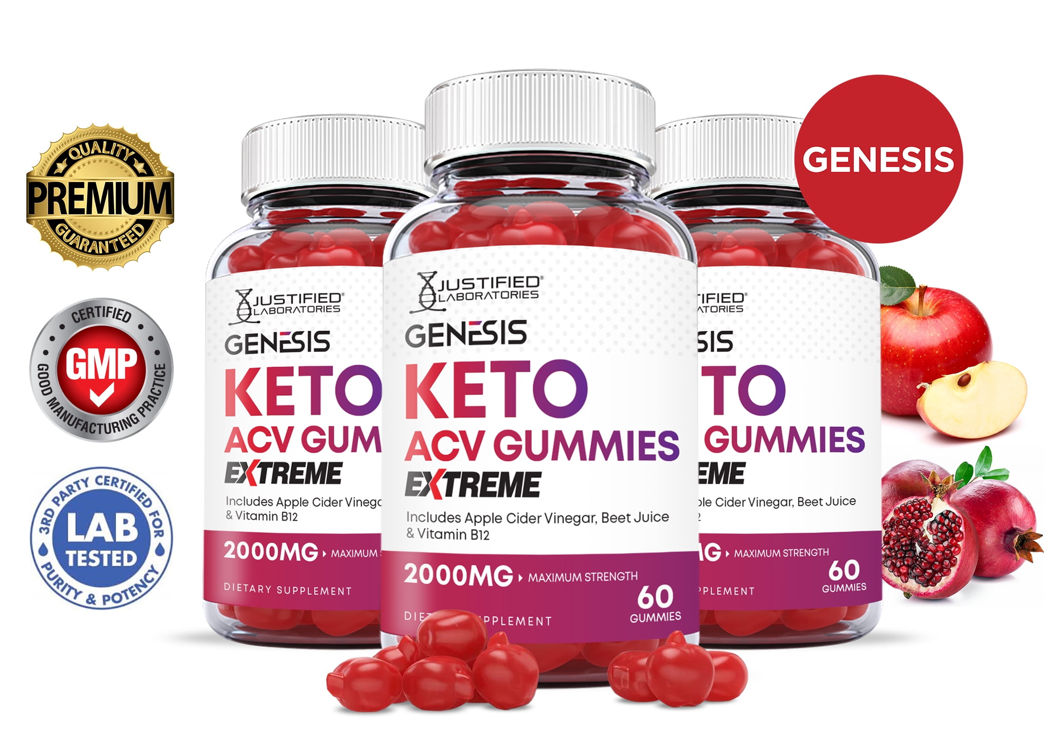 (3 Pack) Genesis Keto Extreme ACV Gummies 2000mg Dietary Supplement 180