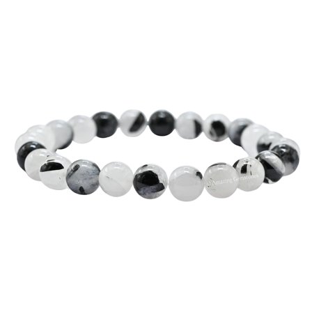 Black Rutilated Quartz Bracelet - 8mm Beaded Stretch Bracelet and Healing Stones