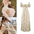 thumbnail image 4 of Vestido Largo con Estampado Floral para Mujer, Vestido Largo de Fiesta de Noche de con Manga Corta Abullonada, Ropa Elegante con Abertur L Macarena Vestido largo floral, 4 of 8
