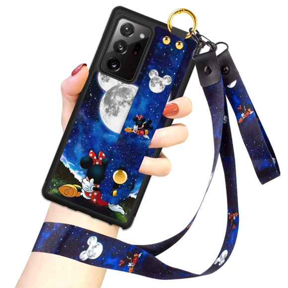 cuwana Cartoon Case for Samsung Galaxy Note 20 Ultra 5G Case 6.9 Inch Cute Mickey Minnie Cartoon Character Design with Lanyard Wrist Strap Band Holder Shockproof Protection Bumper Kickstand Cover