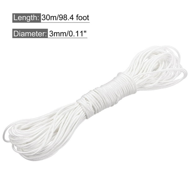 Unique Bargains Uxcell Nylon Rope Solid Braided 1 Roll Of 0.11 Inch X 98.4 Foot White 3mm X 30m(D X L)