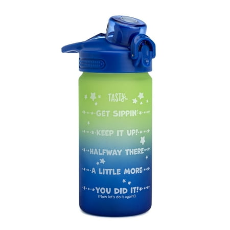 Tasty 16 oz Blue and Green Ombre Plastic Water Bottle with Wide Mouth and Flip-Top Lid