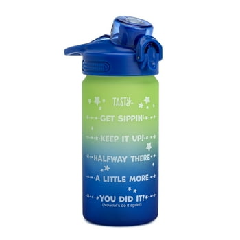 Tasty 16 oz Blue and Green Ombre Plastic Water Bottle with Wide Mouth and Flip-Top Lid