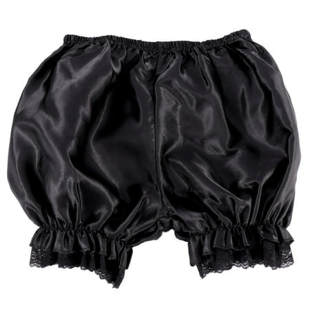 Women Imitation Silk Bloomers Ruffles Lace Trim Panties Victorian Pumpkin Shorts Solid Color Dance Dress Split Skirt Pettipants