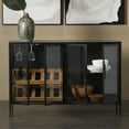 thumbnail image 3 of DecMode 47" x 32" Black Metal 10 Bottle Glass Panel Door Standing Wine Rack with Wine Glass Holders and Wood Accents, 1-Piece, 3 of 13