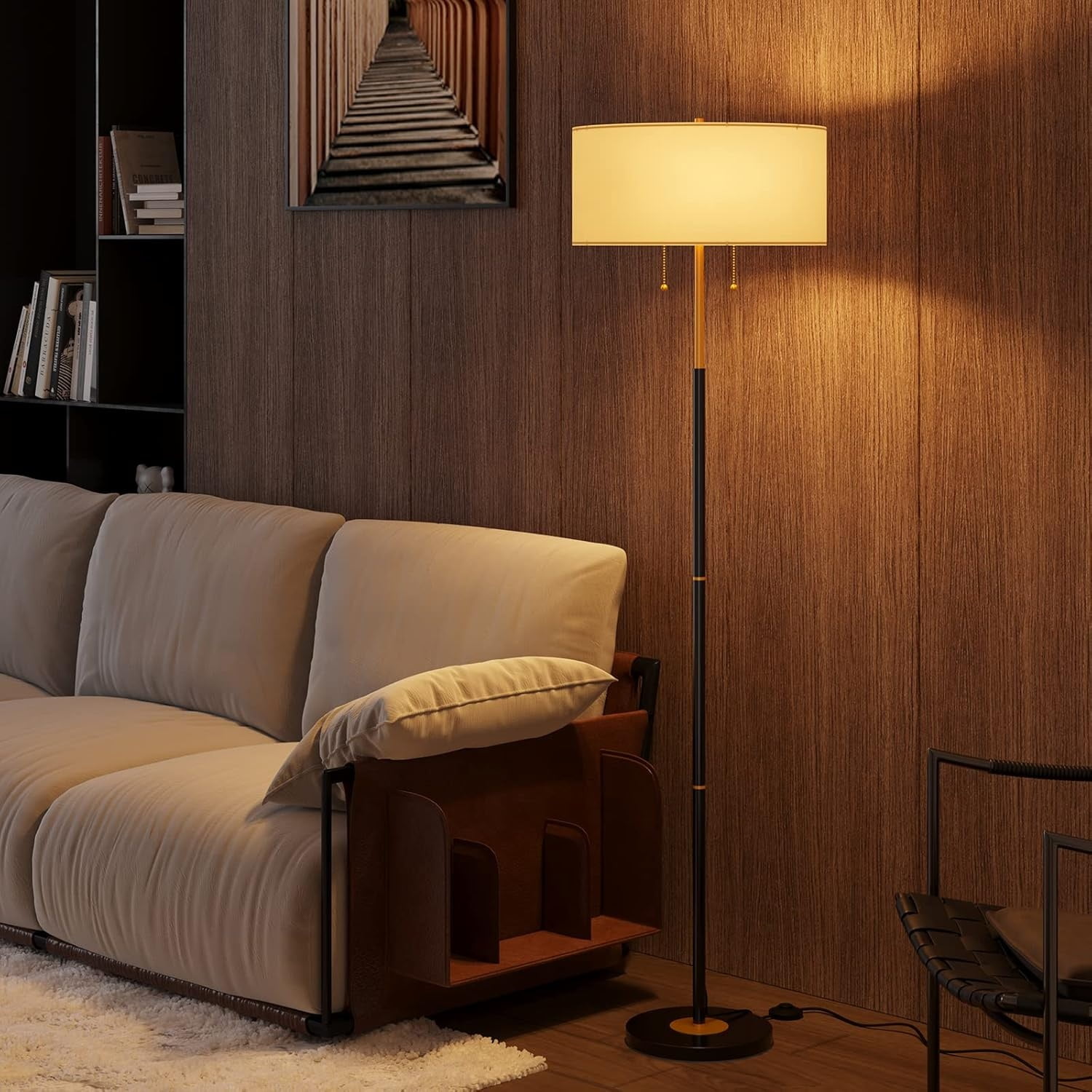 Floor Lamp, Floor Lamp with White Fabric Shade, Standing Lamp Tall Lamp for Living Room Bedroom, 3 Color Temperatures 9W Bulb Include