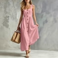 thumbnail image 6 of Gamivast Linen Dresses for Women Sleeveless Square Neck Button Front Maxi Dress with Pockets Casual A-Line Sundress Summer Vacation Beach Dress Pink S, 6 of 7