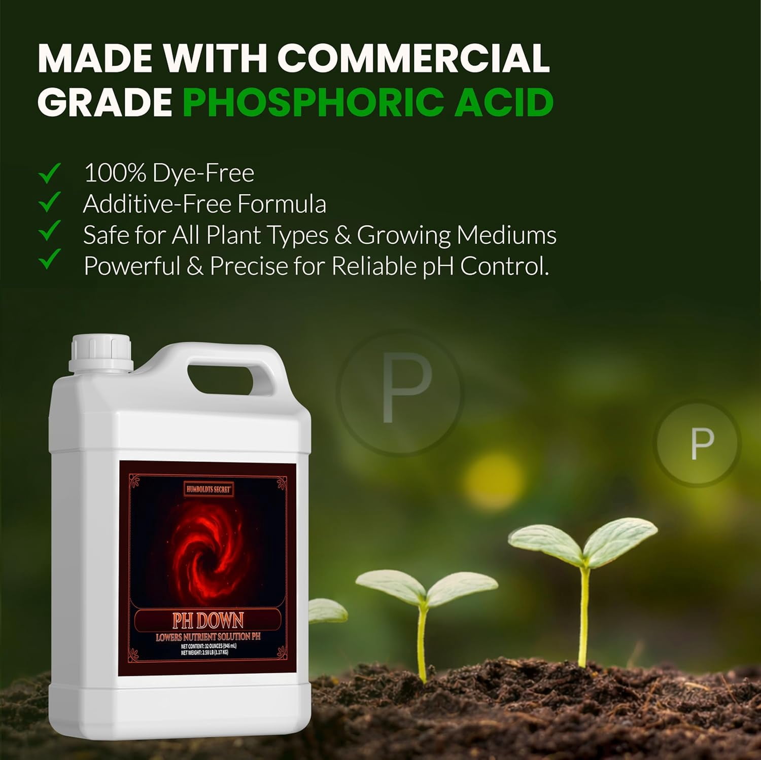 pH Down for Plants | Liquid pH Adjuster and Balancer for Soil Coco Hydroponics | Concentrated Phosphoric Acid Solution Supporting Nutrient Uptake and Strong Growth | 32 Ounce
