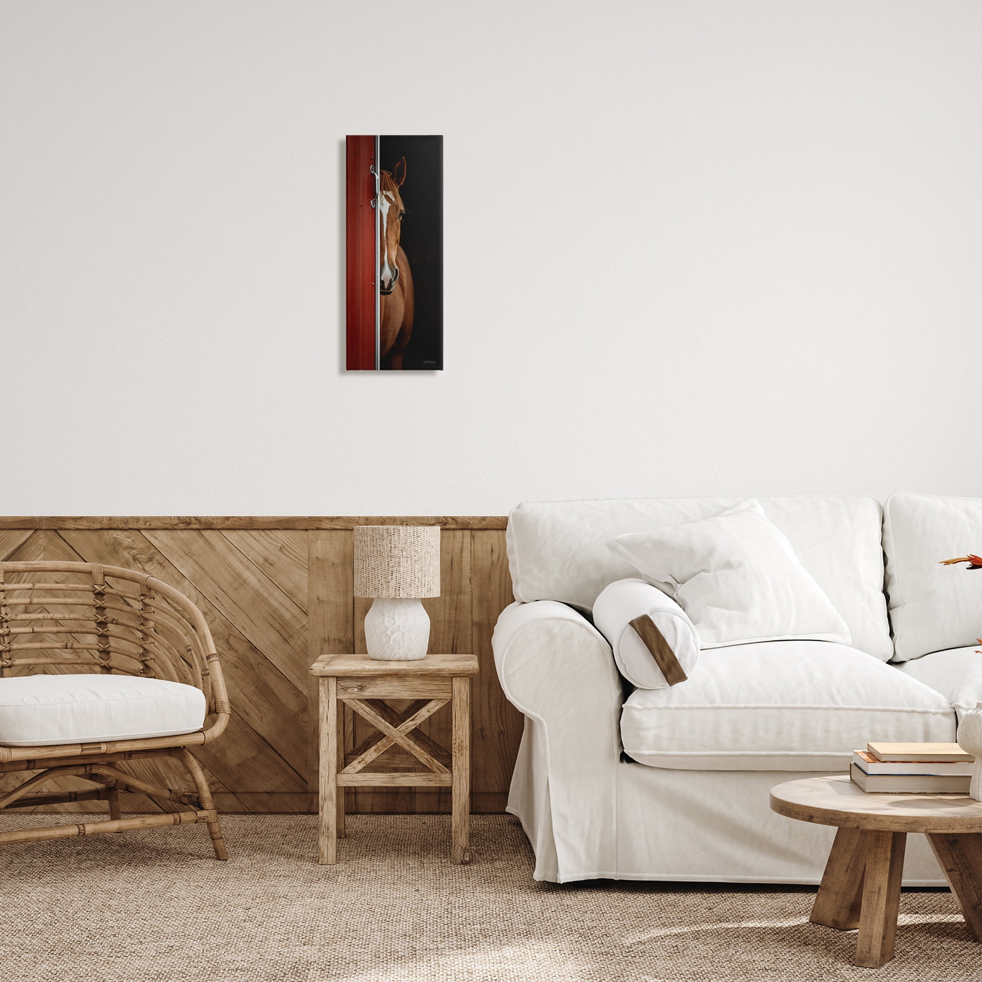Stupell Industries Brown Stallion Peeking Animals & Insects Photography Gallery Wrapped Canvas Art Print Wall Art, 10 x 24