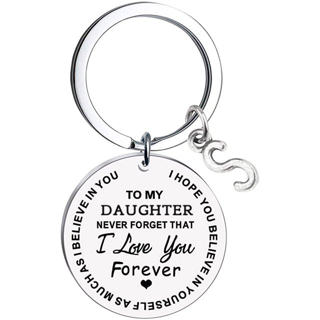 TIMIFIS Key Chain To My Daughter Message Keychain Stainless Steel Initial Last Name 26 Letter Family Inspirational Keychain Gift Valentine'S Day Gift