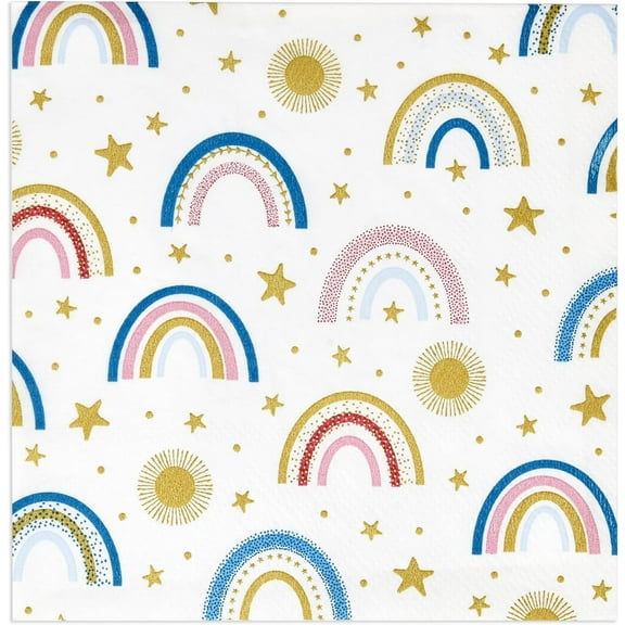 Gift Boutique 100 Boho Rainbow Cocktail Beverage Napkins Disposable Paper Dessert Napkin for Sun Moon Stars Bohemian Theme First Birthday Party