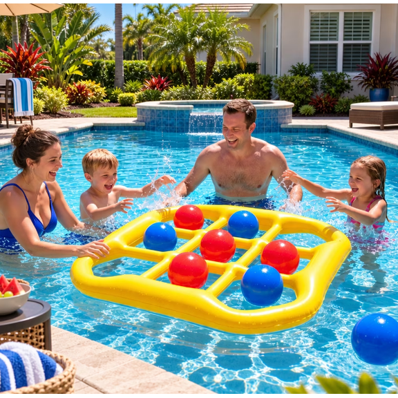 Plumilo Pool Games Inflatable Tic Tac Toe Pool Floats, Giant Floating Beach Game with 10 Balls, Anchors, Ropes and Sandbags, Outdoor Games for Adults and Family