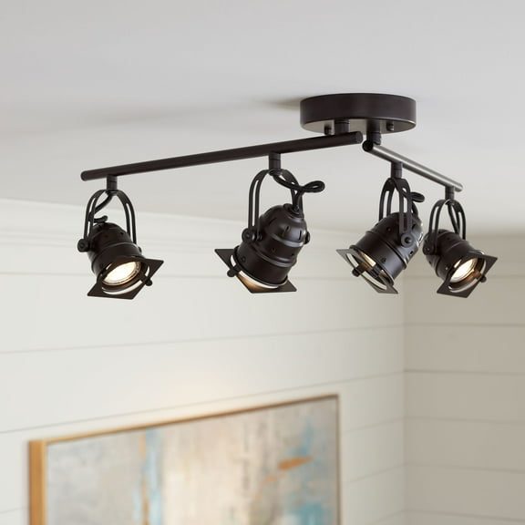 Pro Track Hamilton 4-Head LED Ceiling Track Light Fixture Kit Swing Arm Spot Light Black Bronze Finish Modern Kitchen 23 1/4" Wide
