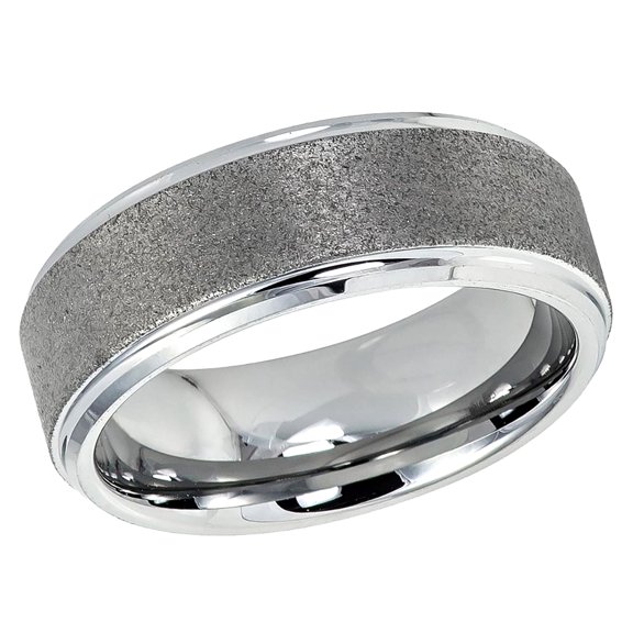 Men's Women's Tungsten Wedding Band Engagement Ring 8mm Sandblasted Finish Center Shiny Stepped Edge