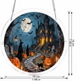 thumbnail image 2 of 5 Styles Witch Bat Black Cat Haunted House Stained Glass Acrylic Suncatchers, Round Halloween Window Hanging Ornaments Front Door Porch Decor, 2 of 8