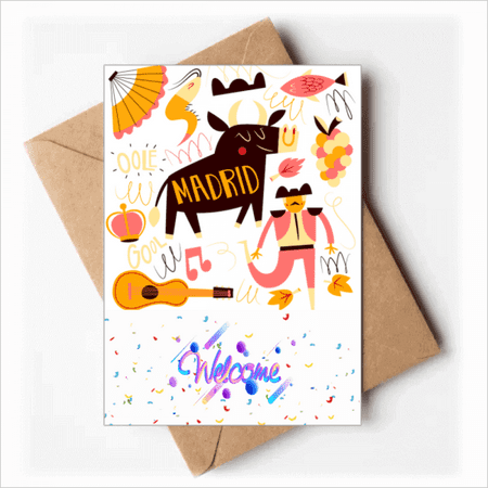 Madrid Spanish Bullfight Music Fiesta Welcome Back Greeting Cards Envelopes Blank