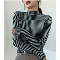 thumbnail image 2 of hotojiny Womens Basic Tops Casual Long Sleeve Mock Neck Slim Shirts Lounge Trendy Comfy Striped Soft T Shirts, 2 of 3