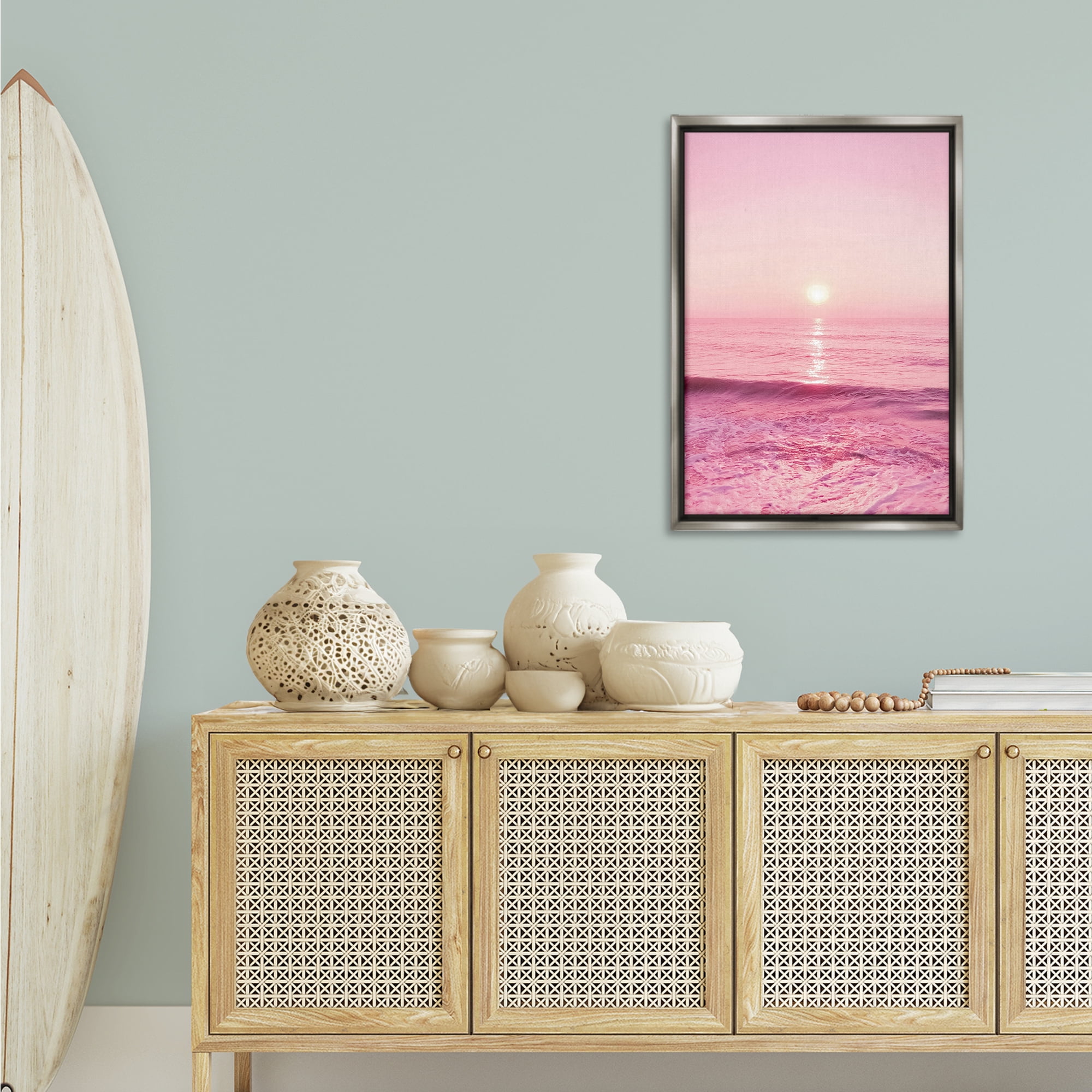Stupell Industries Peachy Pink Sunset Landscape & Nature Photography Gray Floater Framed Canvas Art Print Wall Art, 21 x 31