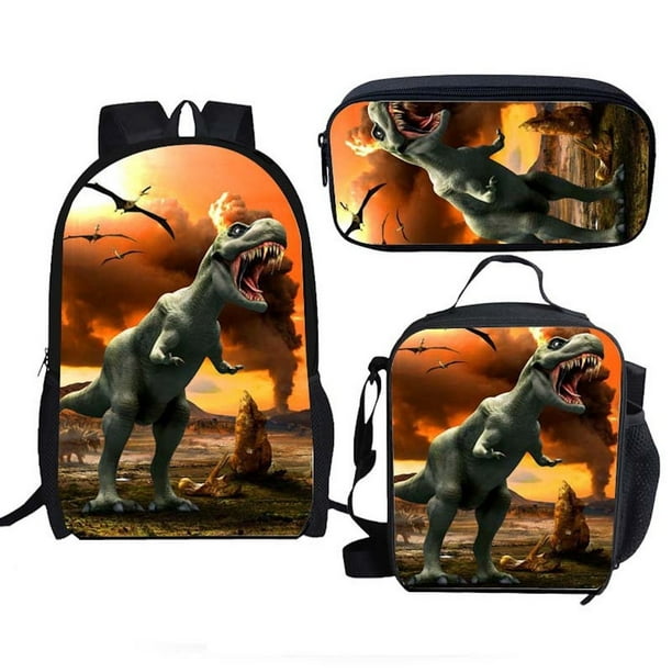 Set de mochilas con dibujos animados de dinosaurios para niños, escuela, 3 piezas, anime