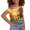 thumbnail image 4 of Uourmeti Horse Sunflower Girls Short Sleeve Crop Top Summer Short Crewneck Pullover Southwest Africa Aztec Loose Breathable Sports T-Shirt for 5-14Y Kids, 4 of 5