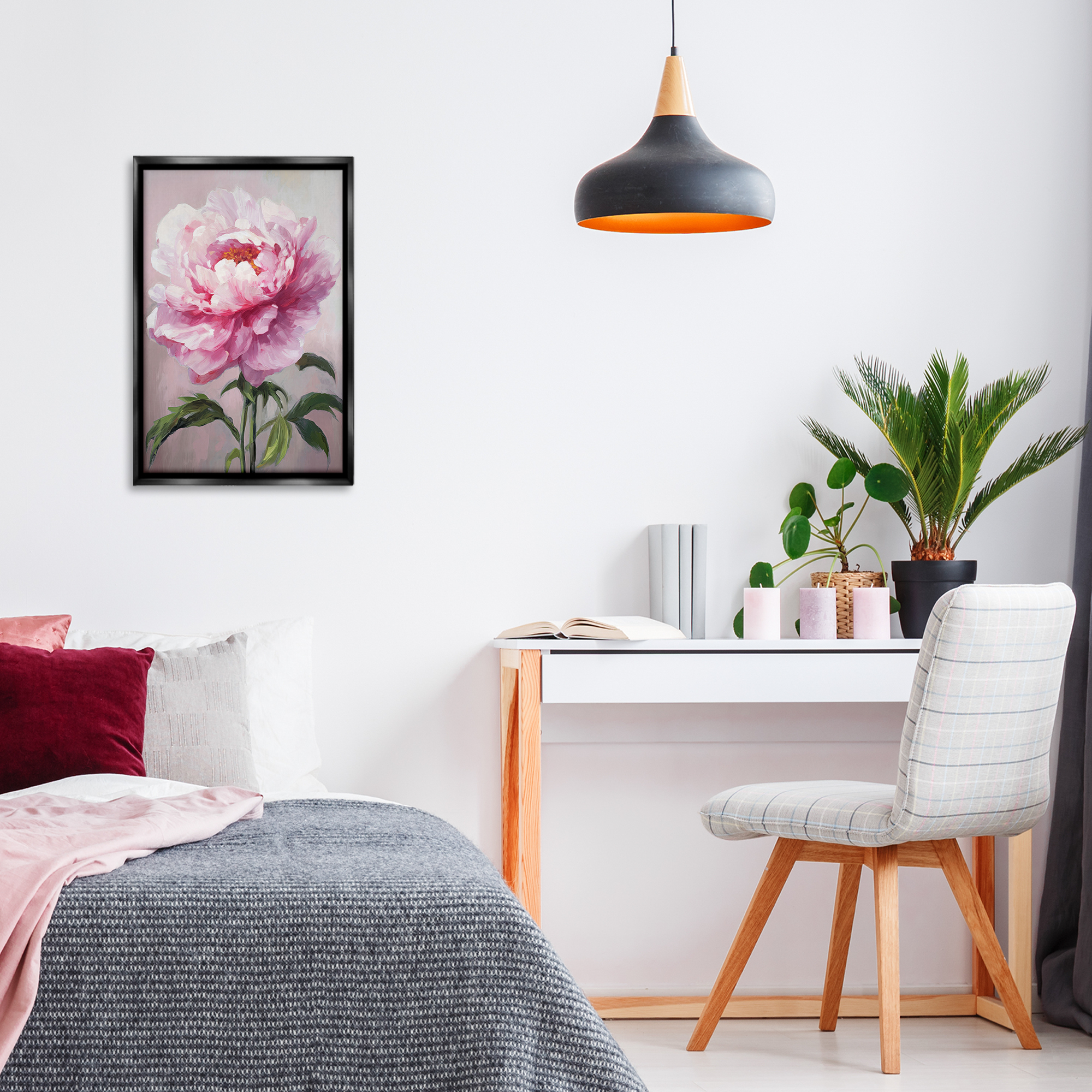 Stupell Industries Pink Blooming Floral Botanical & Floral Painting Black Floater Framed Art Print Wall Art, 17 x 25