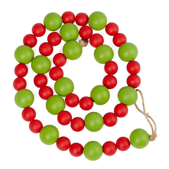 Red and Green Wooden-Beaded Garland - for Christmas and Everyday Decor - Factory Direct Craft