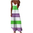 thumbnail image 3 of Sentmoon Robes d'Été pour Femmes Sans Manches 2025 Col en V Robes Soleil pour Femmes 202 Imprimé à Rayures Bretelles Fines Robe Grande Taille Mode pour Vacances à la Plage Vert TTG, 3 of 6
