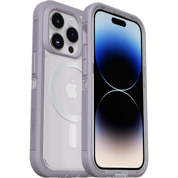 OtterBox iPhone 14 Pro Max (Only) - Defender Series XT Clear Case - Lavender Sky (Purple/Clear) - Screenless - Rugged - Snaps to MagSafe - Lanyard Attachment - Non-Retail Packaging