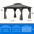 thumbnail image 2 of Dextrus 12x14ft Hardtop Gazebo with Nettings and Curtains, Heavy Duty Double Roof Galvanized Steel Outdoor Combined of Vertical Stripes Roof for Patio, Backyard, Deck, Lawns, Gray, 2 of 6