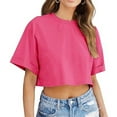 thumbnail image 2 of Jalioing Women's Short Sleeve Crop Tops Loose Crew Neck Summer Going Out T Shirt Solid Color Trendy Tee, 2 of 6