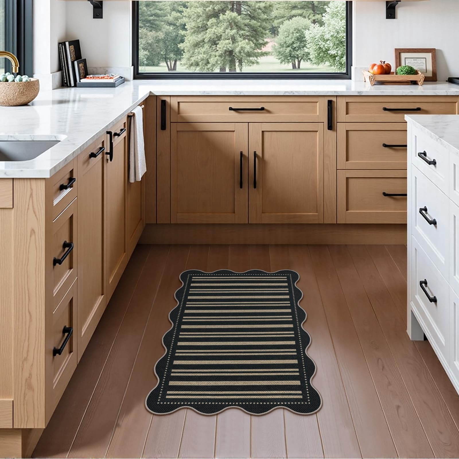 Striped Easy Jute Entryway Rug  2x3 Black Indoor Outdoor Doormat Washable Small Kitchen Non Slip Farmhouse Scalloped Rugs For Front Door Entrance Bathroom