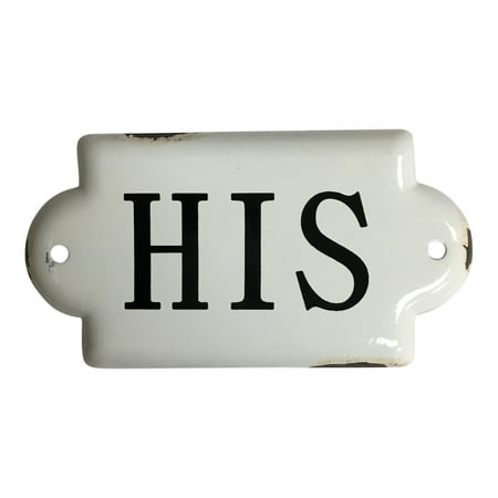 Porcelain Enamel Sign - His Enameled Metal Wall Sign Plaque 6 Inches White and Black