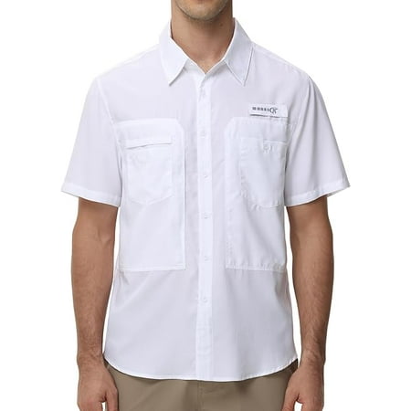 Yundobop Men s Sun Protection Fishing Shirts Short Sleeve Lightweight Hiking Travel Work Button Down Shirt Zip Pocket