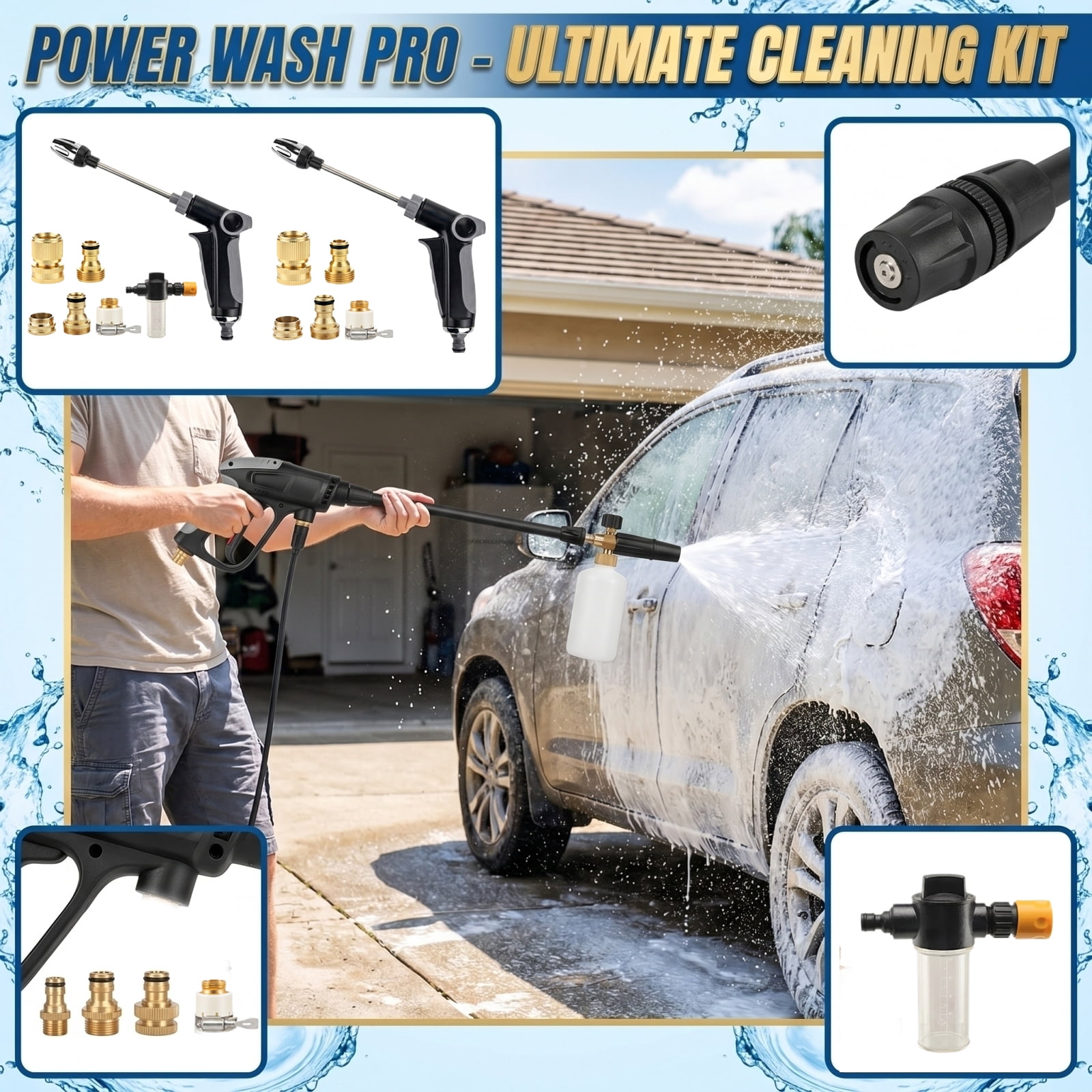 Jet nozzle power washer for garden hose, High Pressure Hose Nozzle, Multi Function Lawn & Garden Watering Sprayer, Pressure Washer Nozzle for Yard Pets Car