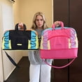 thumbnail image 4 of Women's Vibrant Color-Block Travel Duffle Bag with Expandable Bottom, Weekend Overnight Gym Tote for Yoga, Short Trips, Camping & Daily Commute, Adjustable Shoulder Strap, Pink, 4 of 11