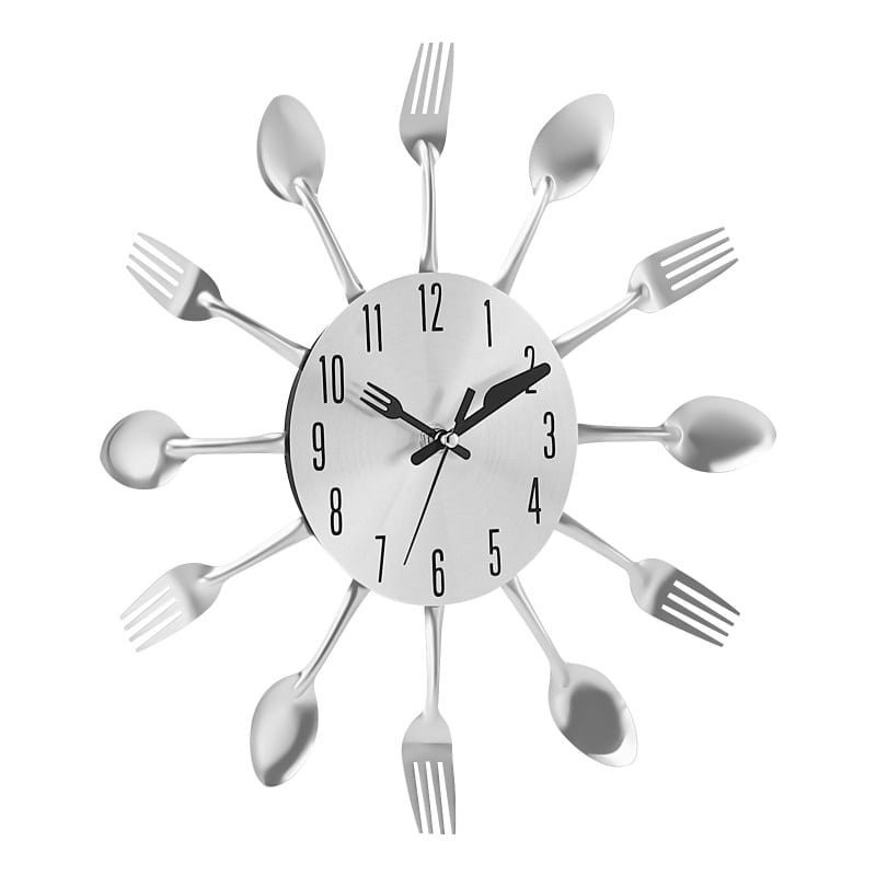 Stainless Steel Spoon Fork Kitchen Wall Clock, Silent Non-Ticking Creative Cutlery Decor Clock, Modern Kitchen Dining Room Wall Decor, Housewarming Gift