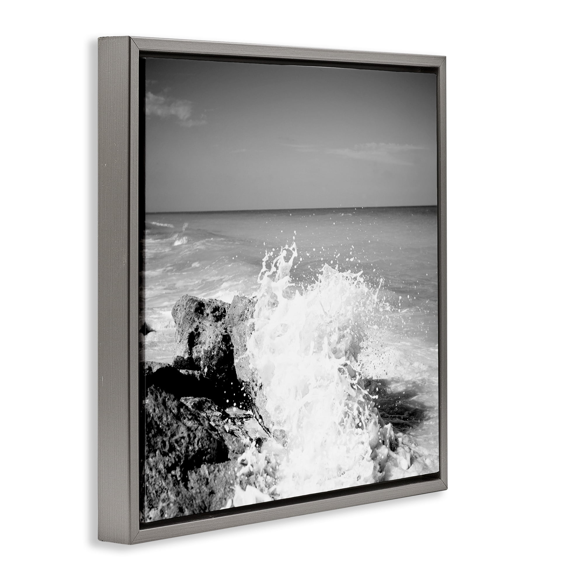 Stupell Industries Splashing Rough Waters Coastal Photography Gray Floater Framed Canvas Art Print Wall Art, 25 x 25